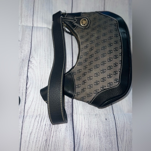 Dooney & Bourke Vintage Black and Gray Leather Logo Fabric Hobo Bag w/wallet. - Picture 5 of 16
